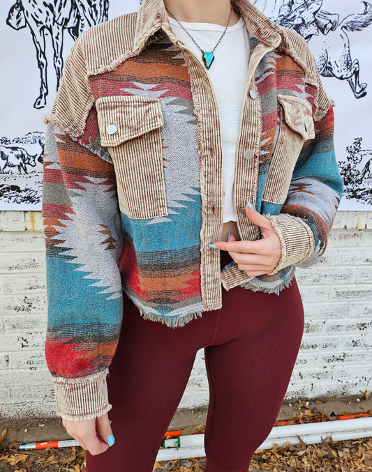 Lou Corduroy Aztec Cropped Jacket