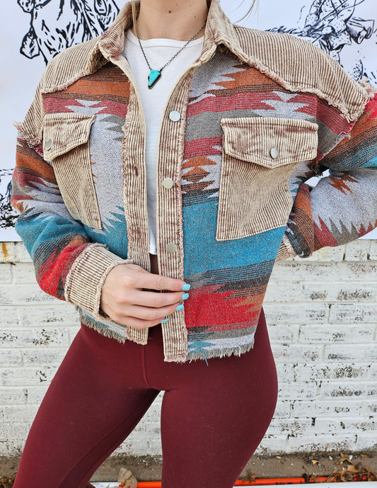 Lou Corduroy Aztec Cropped Jacket