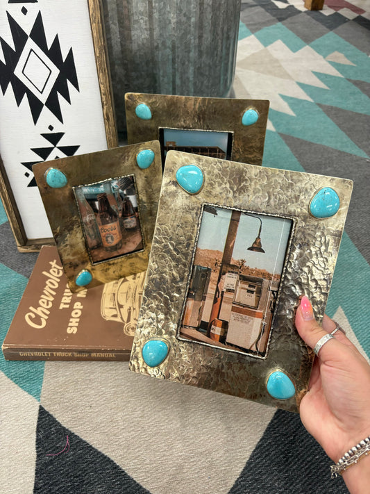 4x6 Genuine Turquoise & German Silver Picture Frame