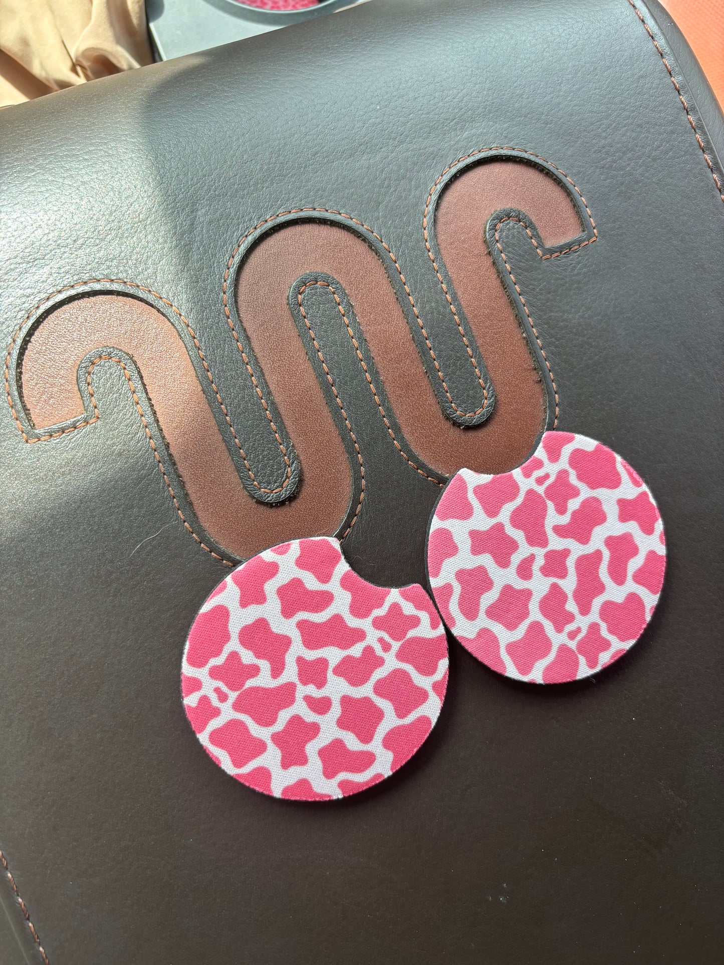 Pink Cow Print Car Coasters