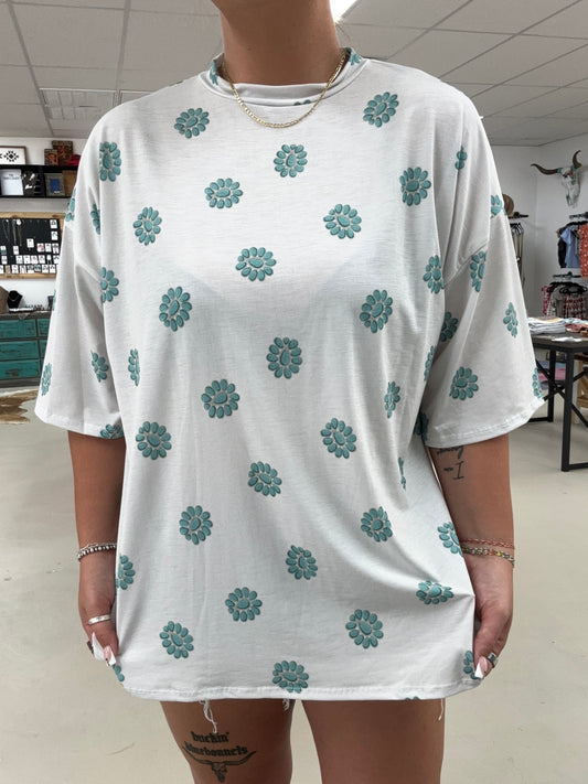 Turquoise Cluster Oversized Top