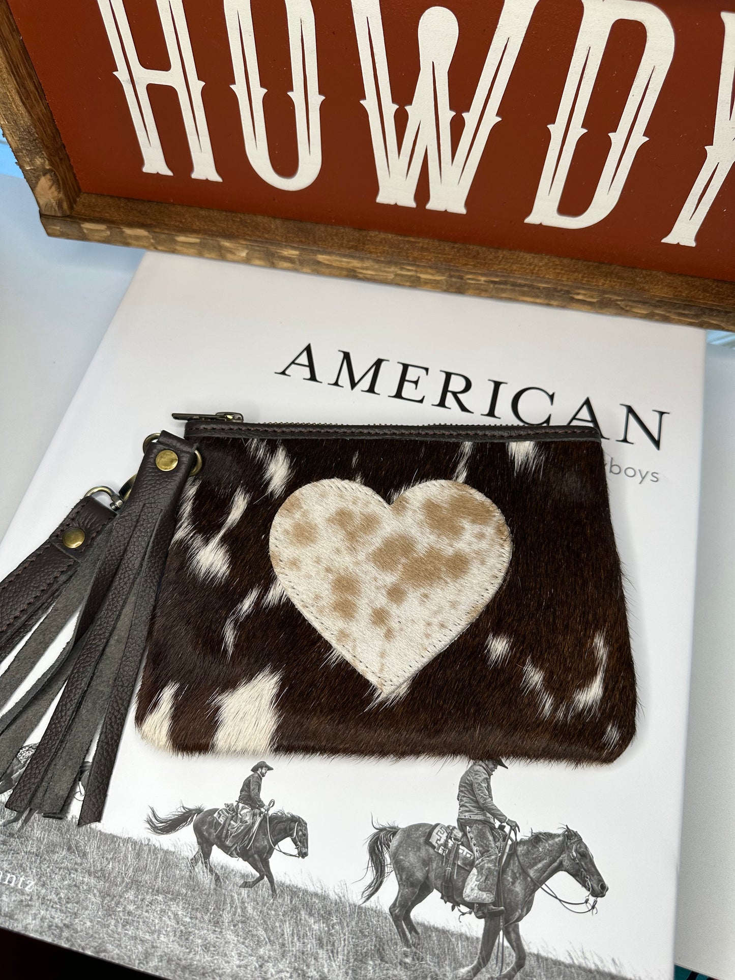 Small Genuine Cowhide Heart Wristlet