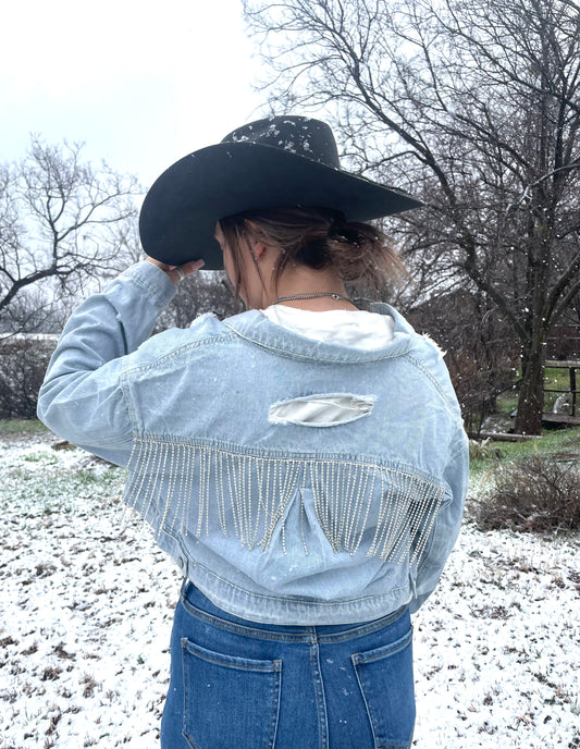 Rhinestone Cropped Denim Jacket