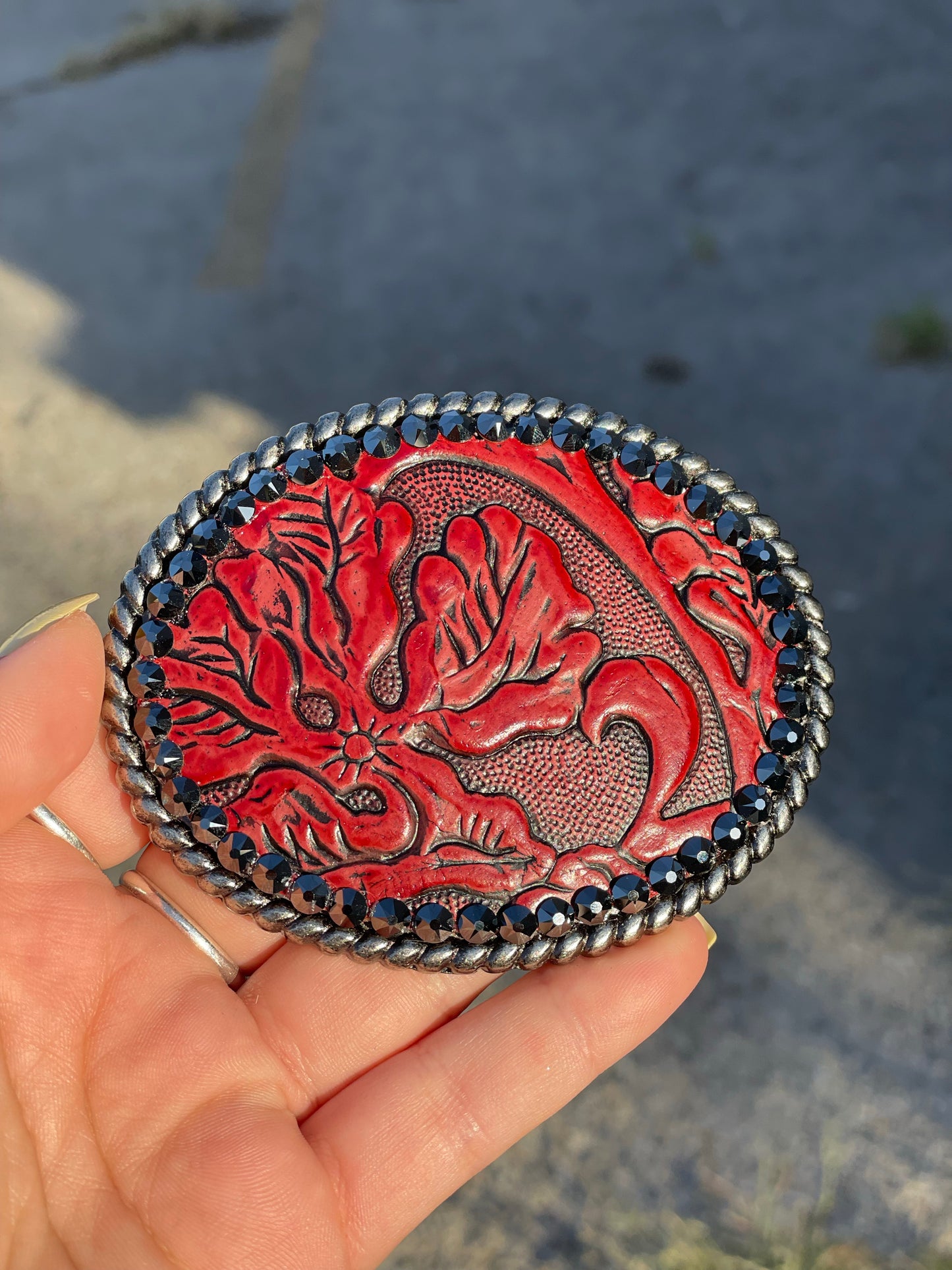 Red Leather Belt Buckle