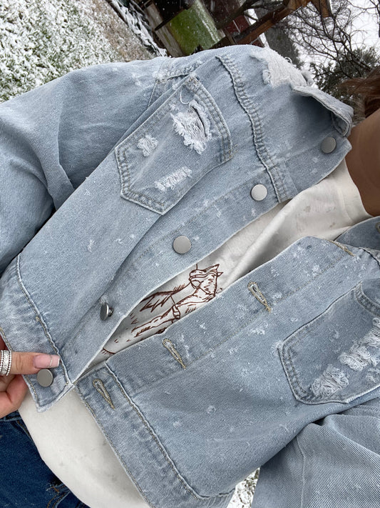 Rhinestone Cropped Denim Jacket